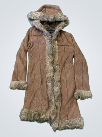 ZHONGYILI FASHION Brown Suede Faux Fur Hooded Long Coat