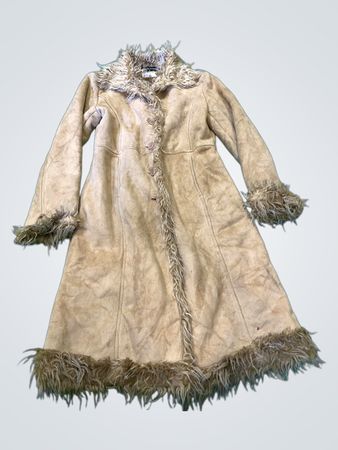 Chic & Jeune Faux Suede and Fur Trimmed Coat