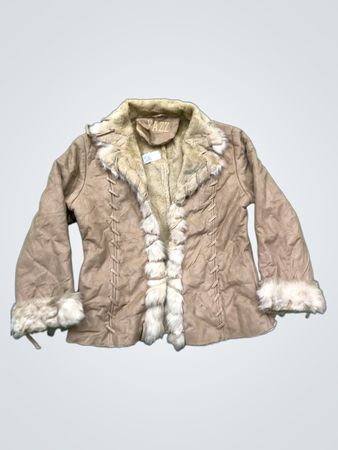 YAZZ Women's Faux Suede Fur Trimmed Jacket