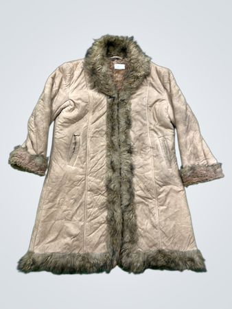 Beige Faux Fur Trimmed Coat