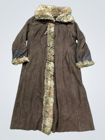 Brown Faux Fur Trimmed Long Coat