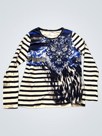 Langarmgestreiftes Hemd mit blauer Grafik