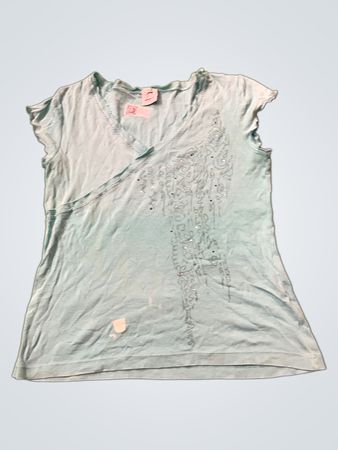 Jacqueline Niu Hellblau Verziertes T-Shirt