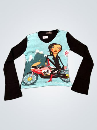 Copeline women's long sleeve graphic t-shirt with motorcycle print