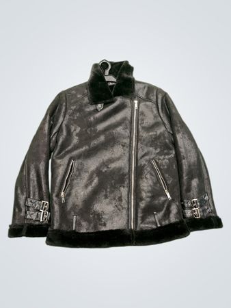 K.Zell Black Faux Fur Lined Aviator Jacket
