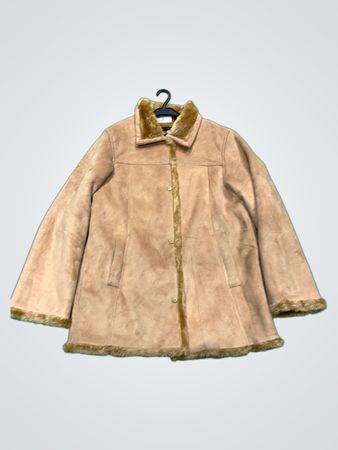 Tan Faux Suede Jacket with Fur Trim