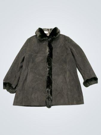 FRANDSEN Faux Suede Fur Trimmed Coat