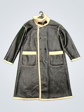 Black Faux Leather Shearling Lined Coat