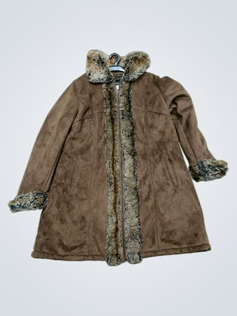 Avenue Faux Fur Trimmed Suede Coat
