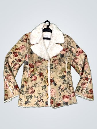 Floral Print Jacket with Faux Fur Trim
