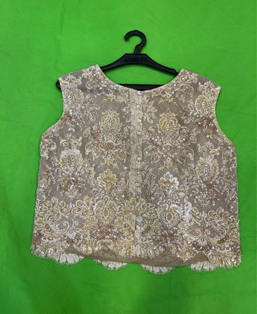 Beige Pailletten-Spitzenoberteil