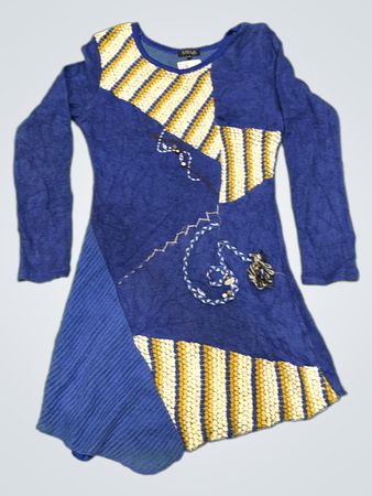 STELLA Blue Patchwork Langarmkleid
