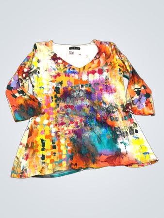 VANGO PARIS Abstrakter Floralprint Langarm-Tunika-Top