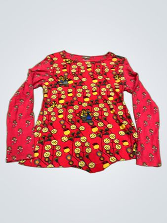 SURIYANA Rotes Langarmhemd mit gelbem Blumenmuster