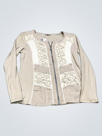 KALISSON Damen Beige Spitze Detail Reißverschlussjacke Größe L