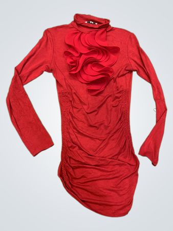 Kikiriki Rote Rüschenturtleneck-Bluse
