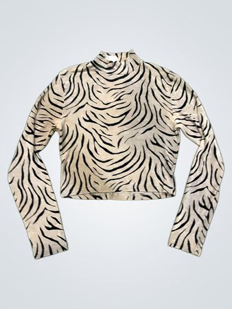 Tiger Print Mock Neck Langarmoberteil