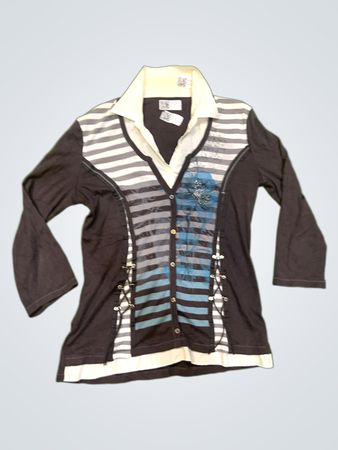 Damen Langarm-Blusenhemd mit gestreiftem und floralem Detail
