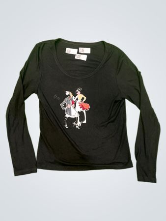 Schwarzes Langarm-T-Shirt mit Grafikdruck