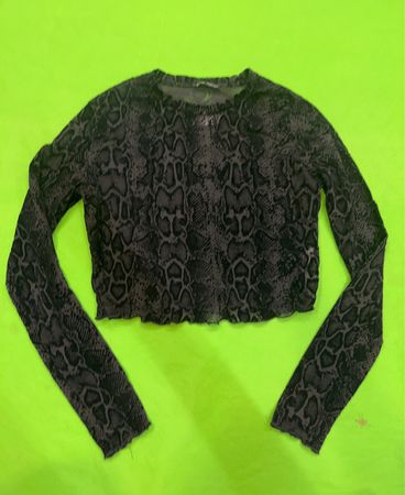 Bershka Snake Print Mesh Crop Top