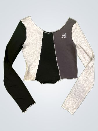 Farbblock Langarm-Crop-Top