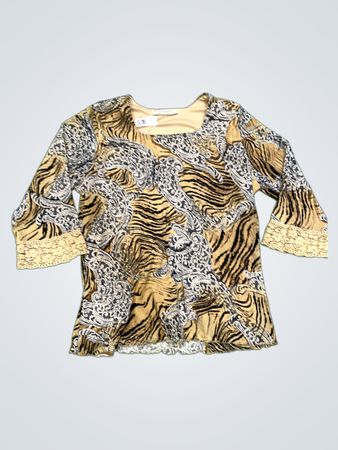 Jacqueline Mi Damen Bedrucktes Top mit Spitzenbesatz