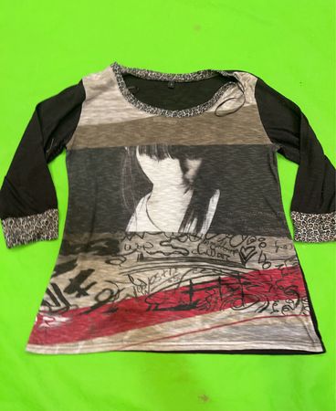 Damen Langarm-T-Shirt mit Grafikdruck und Leopardenbesatz