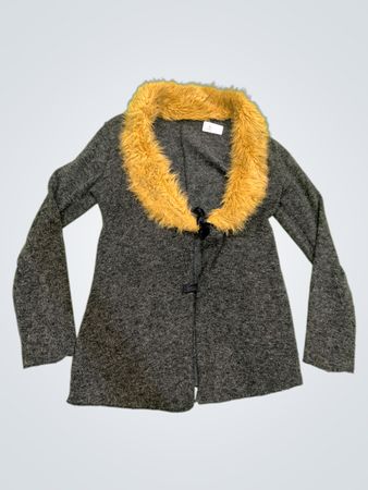 Grau Cardigan mit Kunstfellkragen