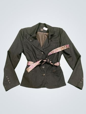 FREC Damen Pinstripe Gürtel Blazer