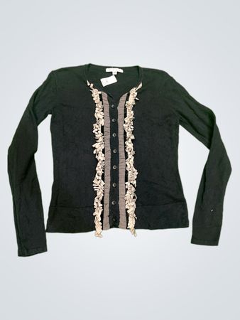 Cabi Schwarzer Rüschens Button-Up Cardigan