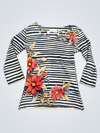 Alfred Dunner gestreiftes florales Langarmshirt