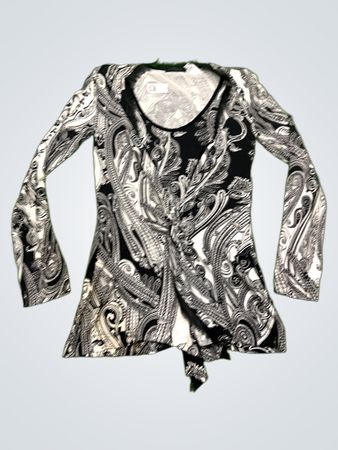 APANAGE COLLECTION Schwarzes und weißes Paisley-Print Langarmoberteil