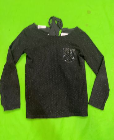 Schwarz langärmliges Oberteil mit Pailletten-Tasche und Schleifendetail