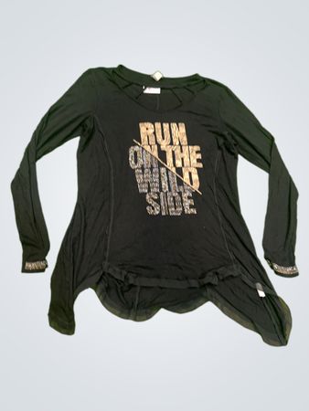 Tredy Black "Run On The Wild Side" Verziertes Langarmshirt