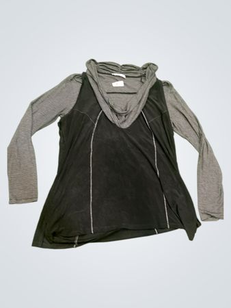 Eileen Fisher Schwarzes und Graues Gestreiftes Cowl Neck Langarmoberteil