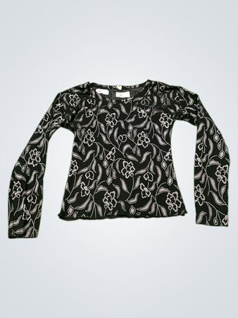 Schwarz-weißer Blumenmuster Langarmtop