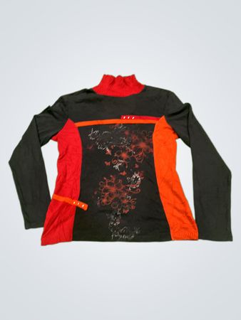 Top à col montant noir et rouge à manches longues pour femmes ARMAND THIERY