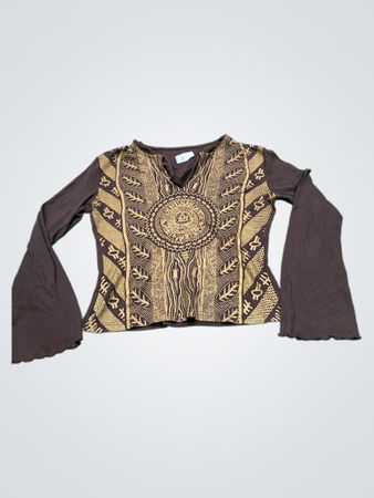 Brown long sleeve shirt with gold print
