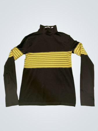 Wolford Velvet Black and Yellow Houndstooth Mock Neck Long Sleeve Top