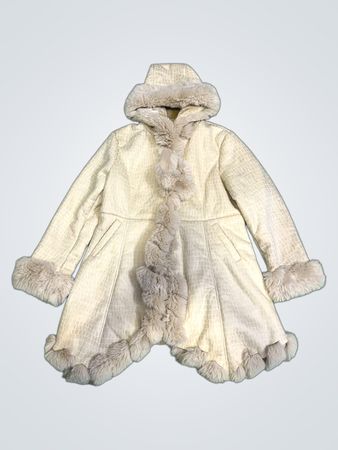 Miss Sissi Collection Cream Textured Jacket with Fur Trim