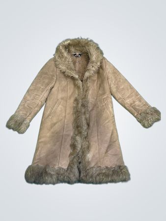 Brown Suede Fur Trimmed Coat