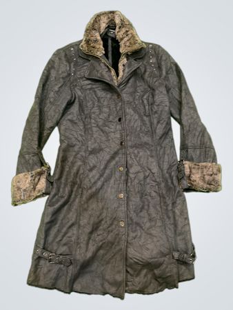 Et Compagnie Women's Faux Leather Fur Trimmed Coat Size 42