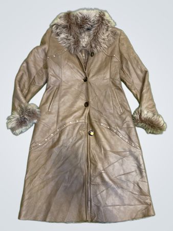 Manteau en faux cuir marron à bord en fourrure pour femmes Tropicana BES COLLECTION
