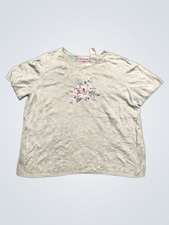 Alfred Dunner Damen Leichtblauer Bestickter Blumenshort-Sleeve-Pullover
