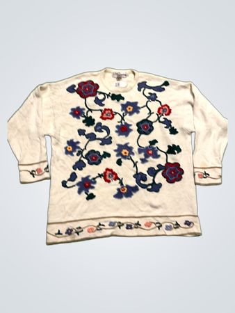 Lois Den Ganzen Tag Lang Cremefarbener Floral Bestickter Pullover
