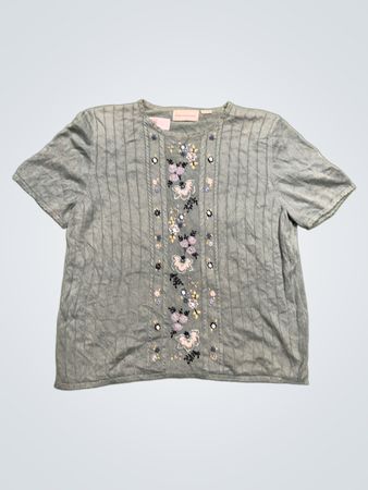 Alfred Dunner Damen hellblau besticktes Kurzarmoberteil