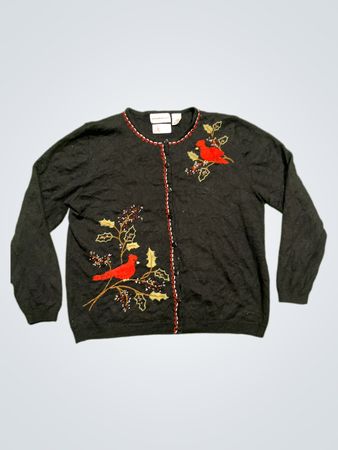 Alfred Dunner Schwarzer Kardinal & Stechpalme Cardigan