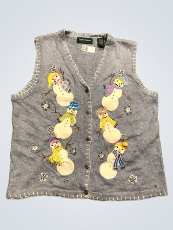 Lemon Grass Studio Damen Schnee-Mann V-Ausschnitt Knopf-Top Strickweste