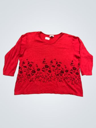 Roter Blumenmuster-Pullover