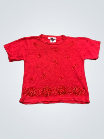 O.H.I Roter bestickter Pullover mit kurzen Ärmeln